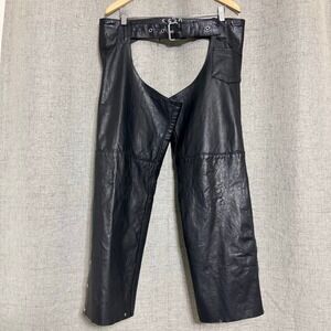 Hot Leathers Men Black Leather Motorcycle Chaps XL Biker Riding Gear Belted Snap
